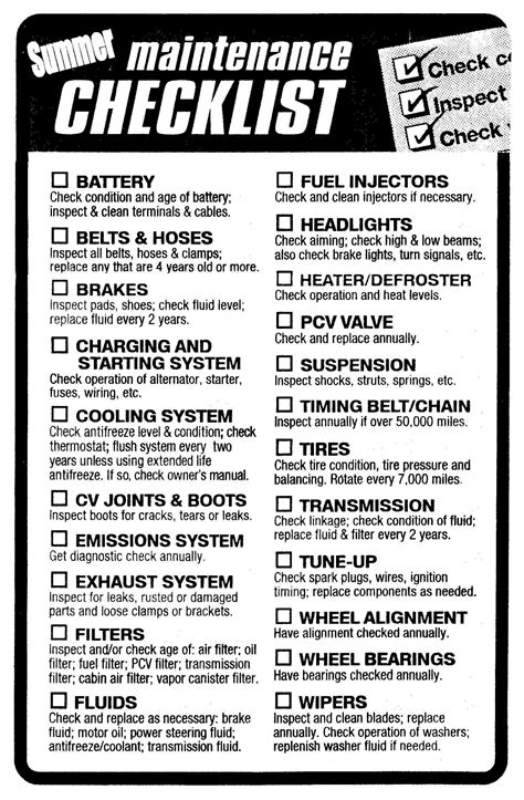 A Very Thorough Car Maintenance Check List Car Maintenance