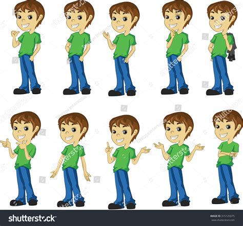 Boy Cartoon Character Set In Various Poses Stock Vector 315125075