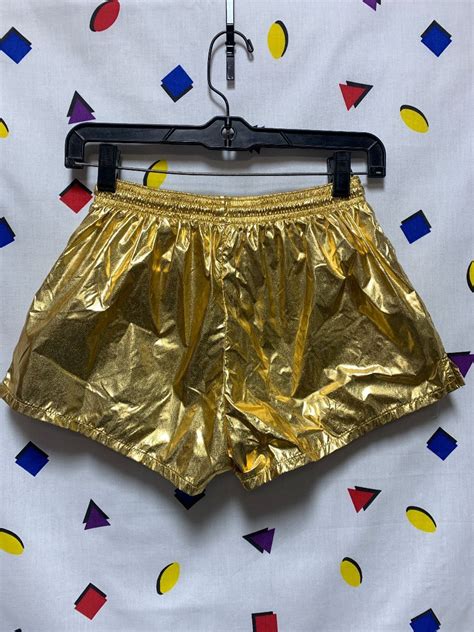 Metallic Gold High Waisted Shorts Drawstring Waist Boardwalk Vintage