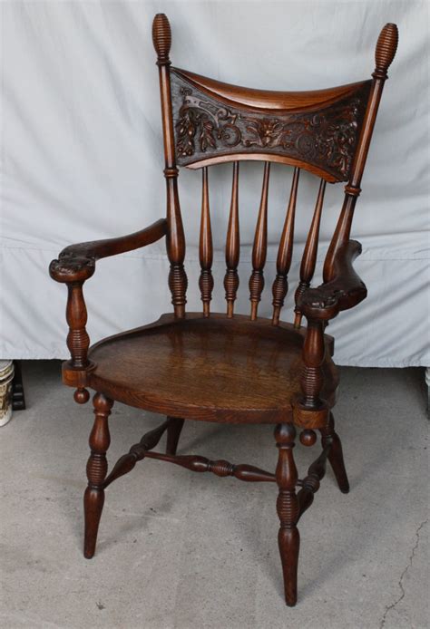 Bargain John S Antiques Antique Quarter Sawn Oak Arm Chair Carved