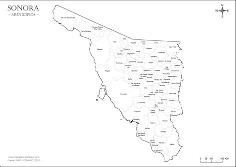 Mapa De Sonora Con Divisiones Y Nombres