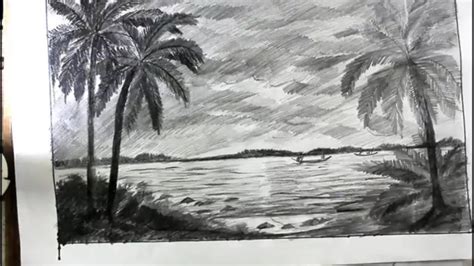 Beach Landscape Pencil Drawing