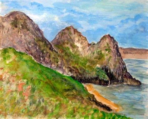 Gower Artist Painting Three Cliffs Bay