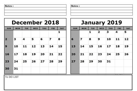 Calendar December 2018 January 2019 Printable Calendardecember2018