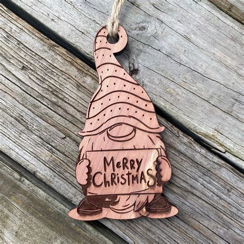 Merry Christmas Gnome Laser Cut Wood Ornament Etsy