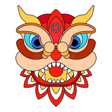 Chinese New Year Lion Dance Head Flat Vector Illustration Stock