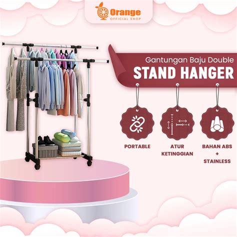 Stand Hanger Double Sisi Rak Serbaguna Dengan Roda Jemuran Baju