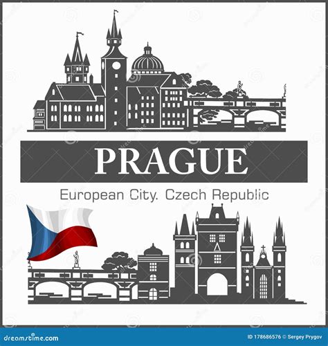 Prague Czech City Skyline Black And White Silhouette Vector