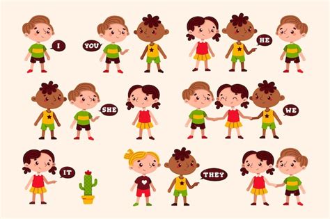 Free Vector English Subject Pronouns With Cartoon Kids
