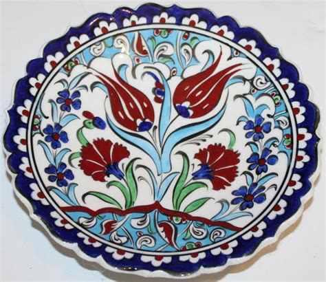 Handmade Turkish Iznik Red Carnation Pattern Ceramic Plate