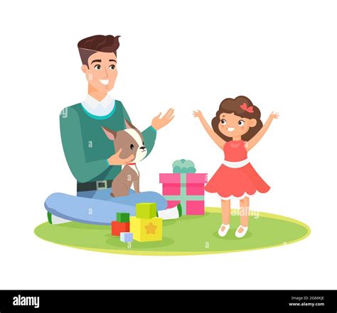 Ilustración Vectorial Del Hogar Del Padre Jugando Con La Hija Del Bebé