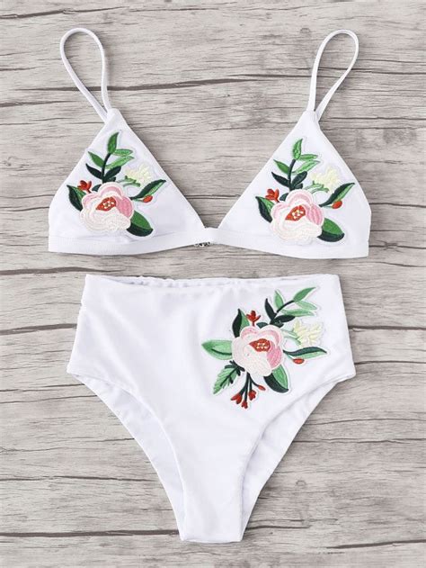 Embroidered Flower Bikini Set Sheinsheinside Flower Bikini