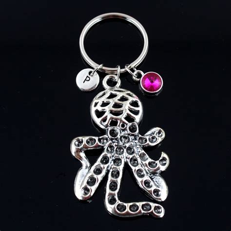 Huge Octopus Keychain Octopus Key Ring Sea Creature Initial Etsy