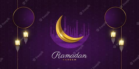 Projeto De Fundo Ramadan Kareem Com Lanternas De Lua Crescente Dourada
