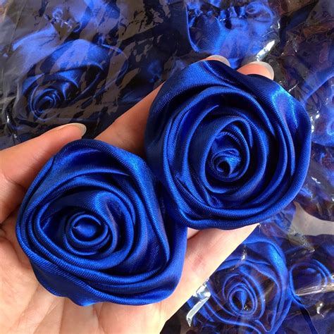 24pc blue 2 satin ribbon rose flowers diy wedding bridal dress bouquet 50mm ebay