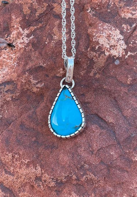 Turquoise Pendant Sterling Silver Necklace Kingman Turquoise Pendant