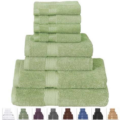 8 Piece Sage Green Soft Absorbent Luxury Cotton Bath Towel Set I Love