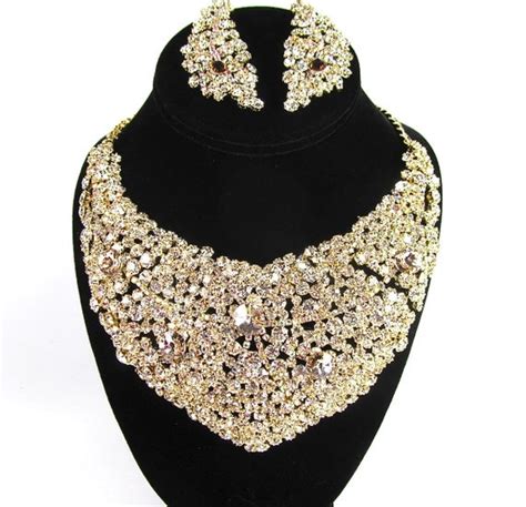 Bridal Necklace Gold Rhinestone Bridal Statement By Bloomsnbrides