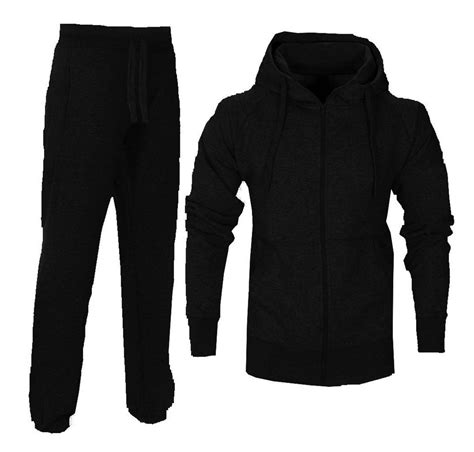 Mens Essential Exercise Plain Hooded Gym Suit Fleece Jogging Bottoms