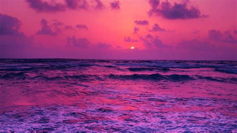 Horizon Pink Sunset Near Sea Wallpaper Hd Nature 4k