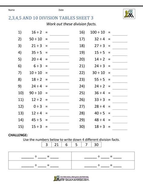 Multiplication Division Facts Worksheets