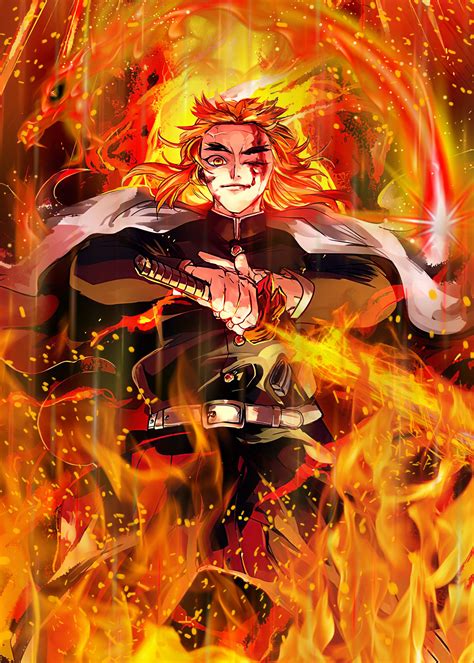 39 Demon Slayer Rengoku Metal Poster Anime