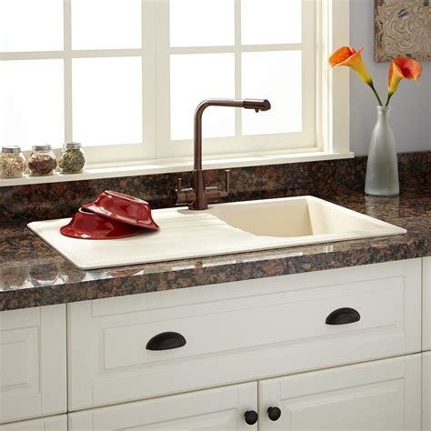 Nowadays, kitchen sinks come in a variety of shapes, sizes, and finishes, from traditional stainless steel and porcelain to more modern copper and black granite. 34" Owensboro Drop-In Granite Composite Sink with Drain ...
