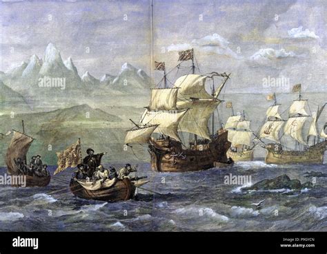 Descubrimiento Del Estrecho De Magallanes Grabado En La Ilustración