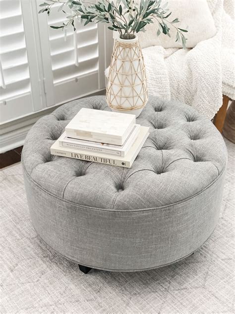 Upholstered Ottoman Coffee Table Round Tufted Ottoman Footstool