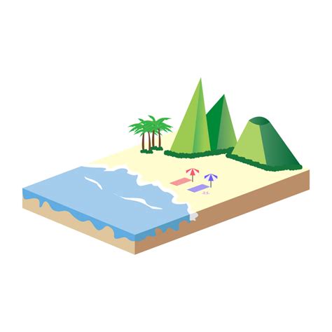 2 5d sandy beach vector design with the green hill concept sandy beach vector with 2 5d shaped