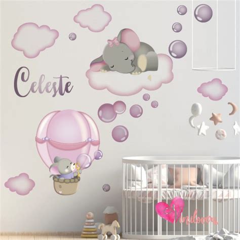 Adhesivos Infantiles Vinilos Decorativos Elefantes Nubes Impresos
