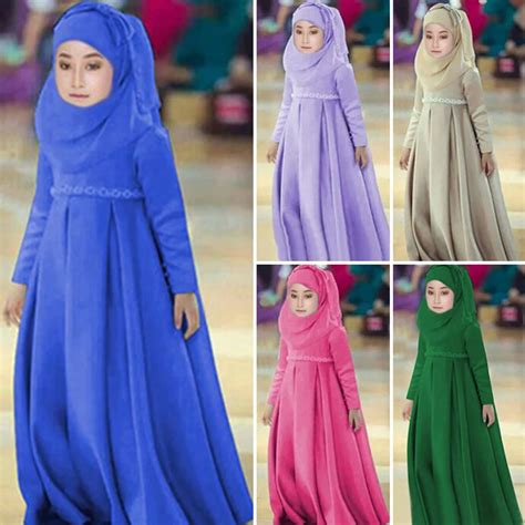 Baby Girls Muslim Cosplay Costumes Islamic Abaya Solid Dress For