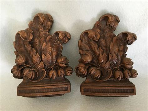 Vintage Syroco Wood Bookends Leaves And Flowers 2020401084