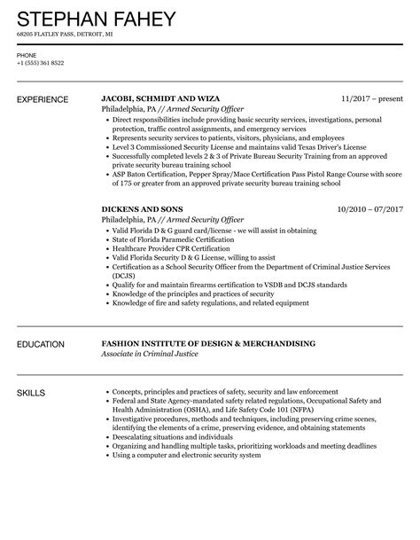 Armed Security Officer Resume Samples Velvet Jobs