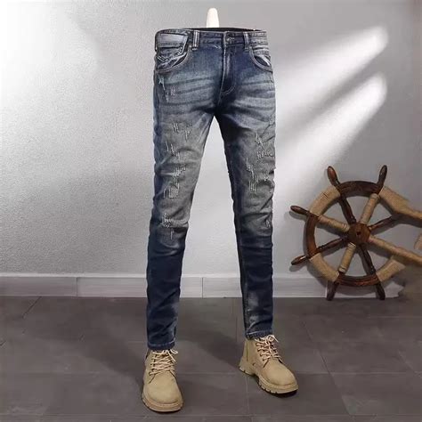 Italian Style Fashion Men Jeans High Quality Retro Washed Blue Slim Fit