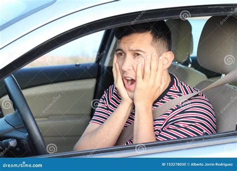 Terrified Young Male Driver Feeling Guilty Stock Photo Image Of