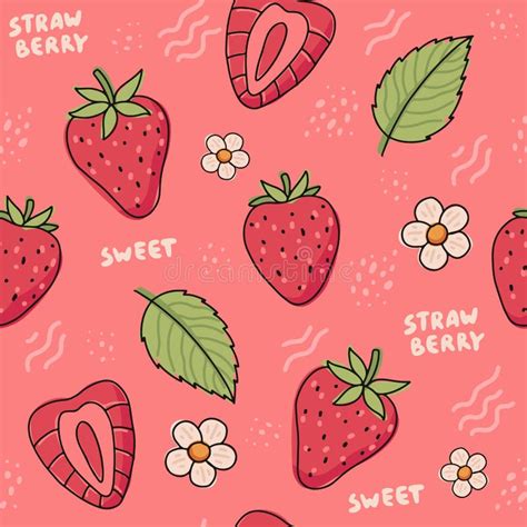 Strawberry Hand Drawn Seamless Pattern Cute Colorful Strawberries With