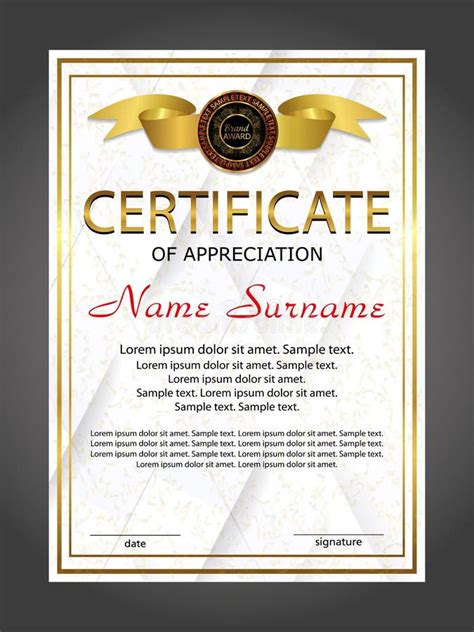 Certificate Of Appreciation Diploma Vertical Template Winning The