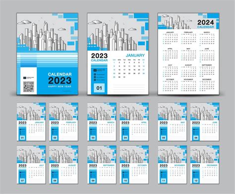 Calendar 2023 Design Set And Blue Cover Calendar 2023 Template Week