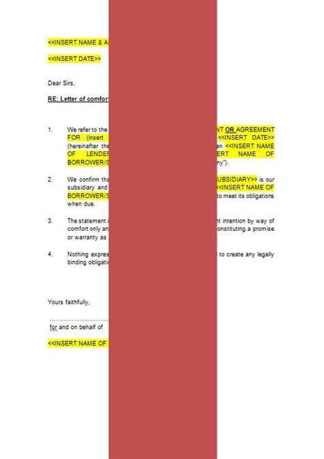 comfort letter  binding template   legal