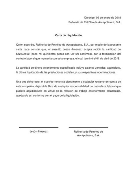 Carta De Liquidaci N Laboral Formato Modelo Udocz