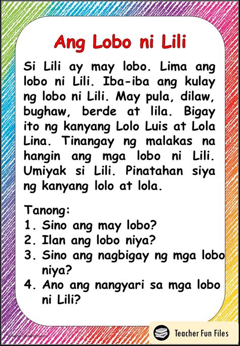 Pagbasa Filipino Reading Comprehension Worksheets For Grade 1 Free