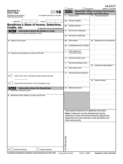 2018 Form Irs 1041 Schedule K 1 Fill Online Printable Fillable
