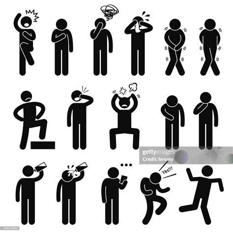 Human Action Poses Postures Stick Figure Pictogram Icons High Res
