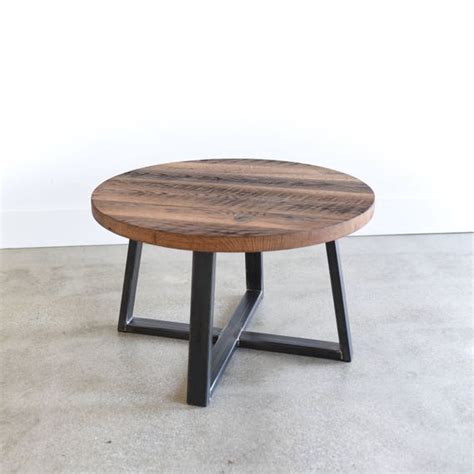 Round Industrial Coffee Table Rustic Reclaimed Wood And Etsy