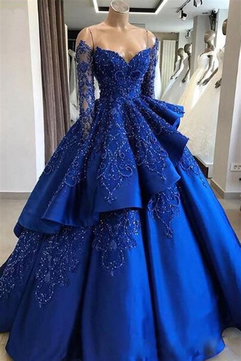 Beautiful dress, i received lots of complements. Royal Blue Satin Strapless Long Sleeve Beaded V Neck Prom ...