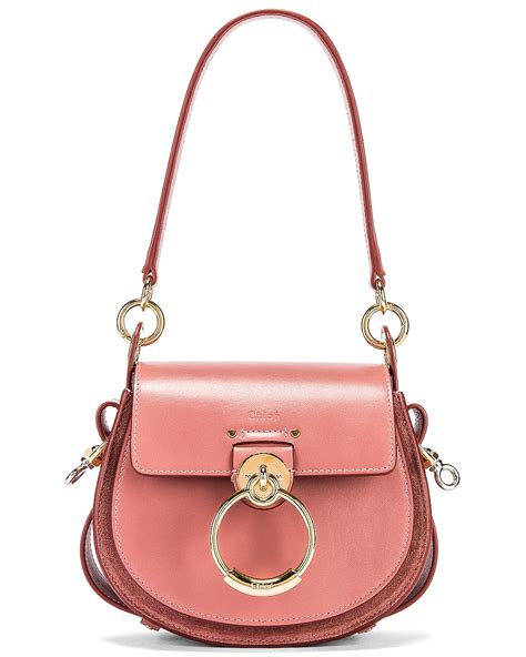 Chloe Small Tess Shiny Calfskin Shoulder Bag In Rusty Pink Fwrd