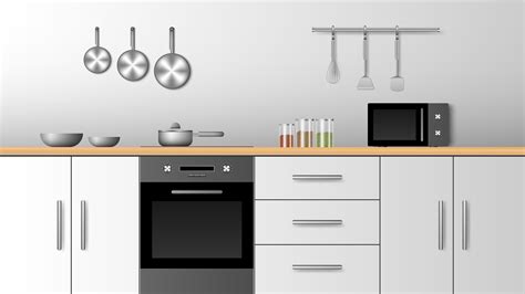 Diseño De Cocina Moderna Interior Realista 1227418 Vector En Vecteezy