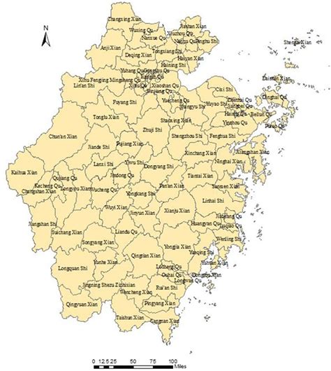 Maps Of Zhejiang Province China With Area Names This Map Was Created Download Scientific
