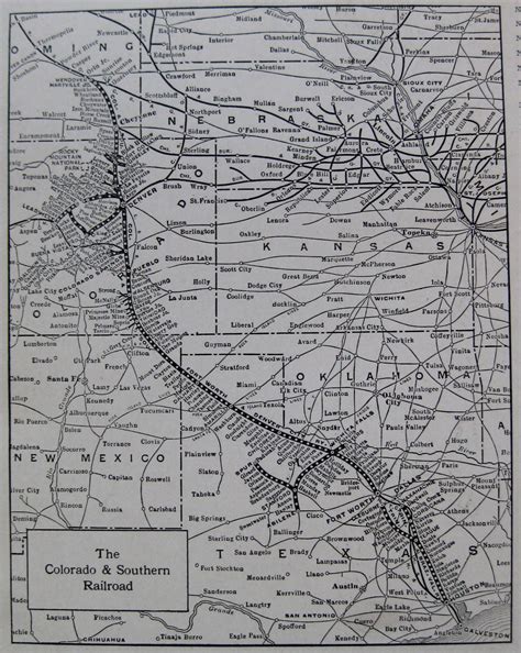 1919 Colorado Southern Railroad Map Antique 1920s Railway Map